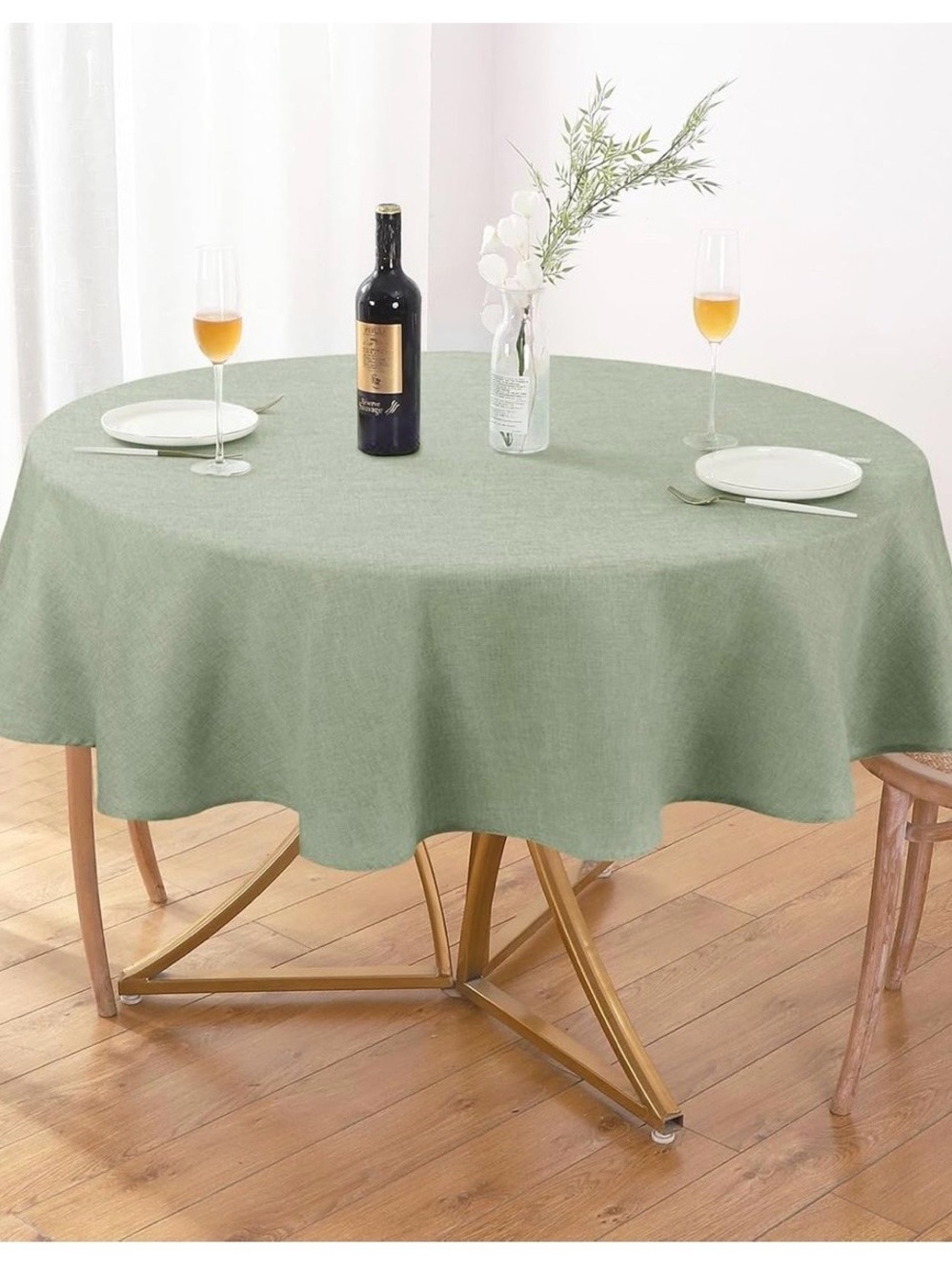 Round Green Linen-Texture Tablecloth - Home Dining - 60 inches